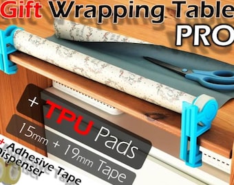 Gift Wrap Station | Table‑Mounted Paper Holder & Tape Dispenser | Non‑Slip TPU Pads |