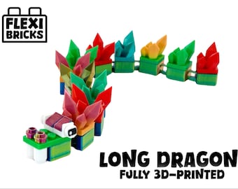 Articulated Flexi Dragon • Long Crystal Dragon • Customizable Colors • Fully 3D‑Printed Gift