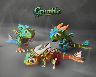 Grumble the tiny dragon - articulated fantasy creature - 3d printed baby dragon