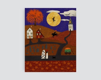 Halloween Folk Art Landscape Artwork