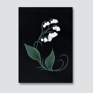 Lily of the Valley Flower Art Print, Birthflower Wall Art, Floral Dark Cottagecore Decor, Gift for May Birthday