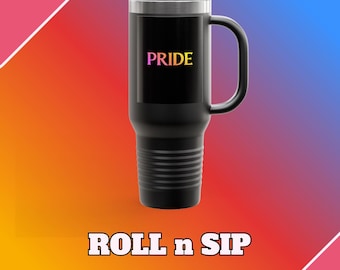 Taza de viaje PRIDE con texto degradado, vaso térmico de 40 oz.