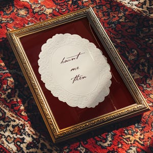 Wuthering Heights Quote Print “Haunt me Then” – Emily Brontë, Gothic Romance Wall Art, Deep Burgundy Lace Doily, Cottagecore Literary Decor image 4