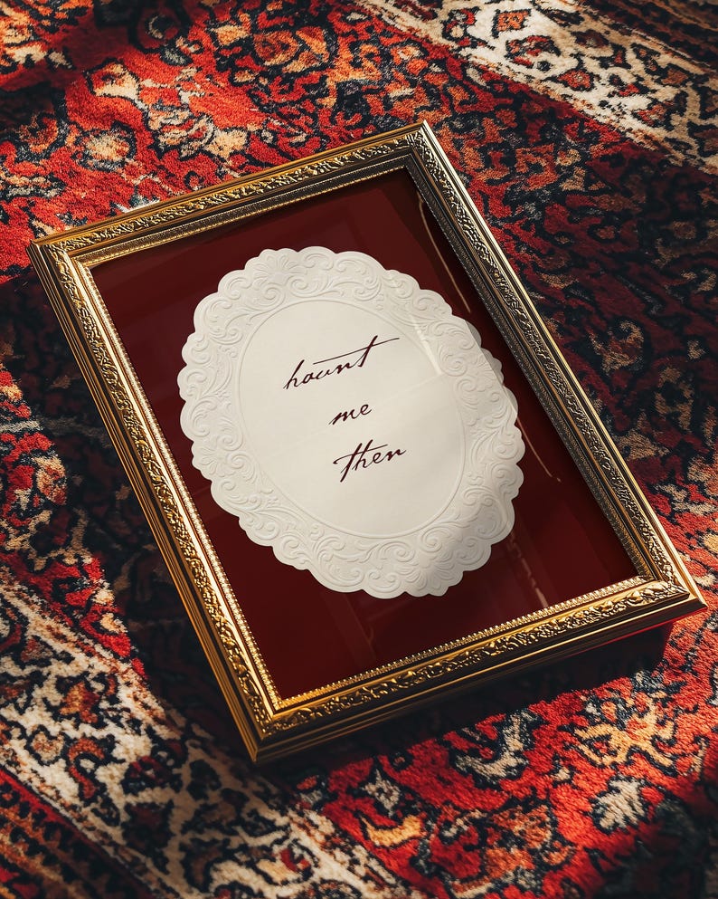 Wuthering Heights Quote Print “Haunt me Then” – Emily Brontë, Gothic Romance Wall Art, Deep Burgundy Lace Doily, Cottagecore Literary Decor image 4