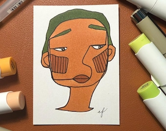 Oliver – ACEO Original One-Line Drawing | 2.5x3.5in Ink and Marker on Bristol Paper | Abstract Line Art