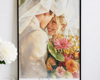 Custom Wedding Portrait From Photo, Personalized Couple Portrait, Watercolor Wedding Gift, Anniversary Gift, Gift for Couples