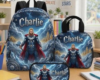 Personalized Thor Backpack, Custom School Bag, Superhero Lunch Box, Gift for, Fan School Set