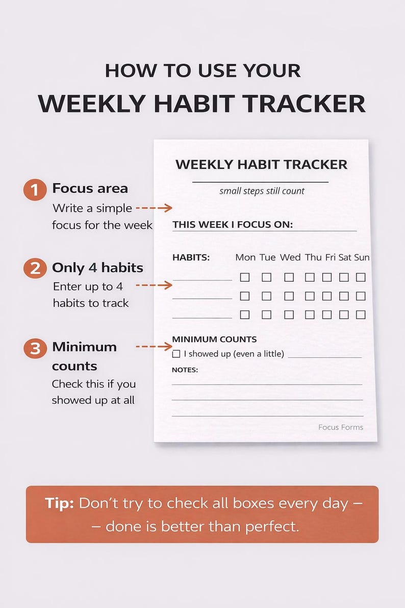 Weekly ADHD Habit Tracker Printable | Minimal Simple Routine Planner - Etsy