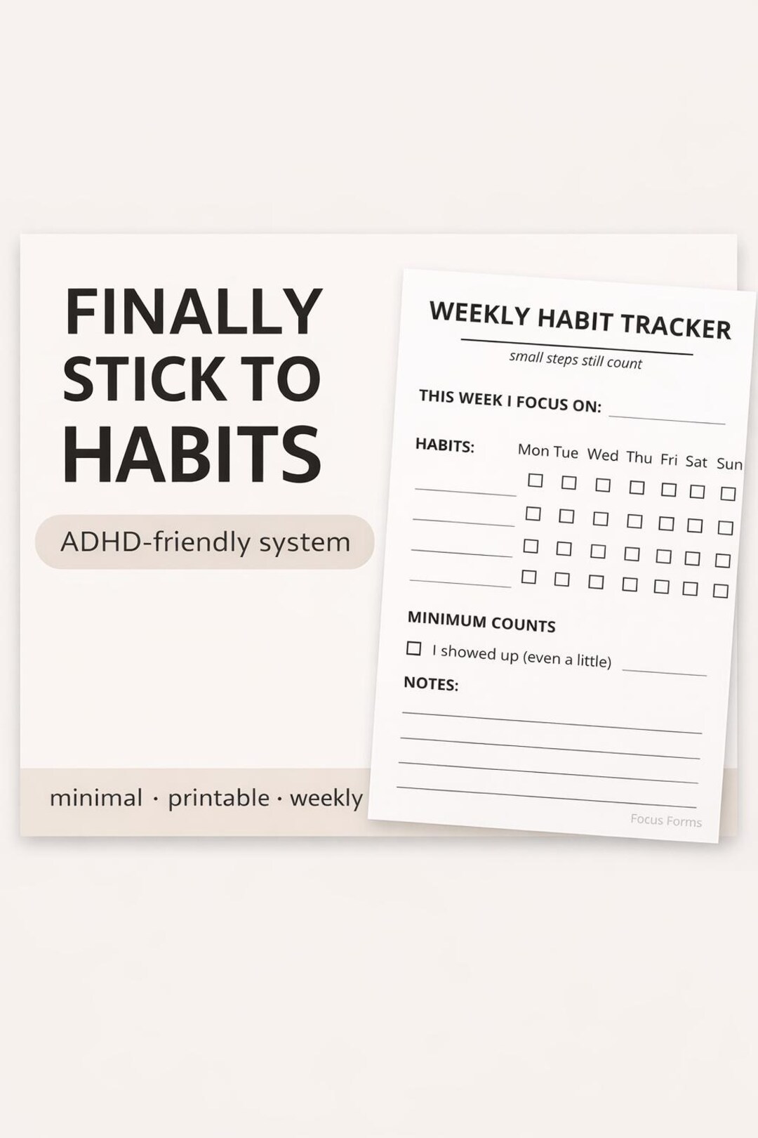 Weekly ADHD Habit Tracker Printable | Minimal Simple Routine Planner - Etsy