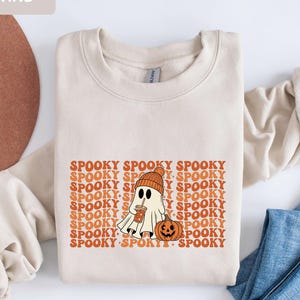Retro Spooky Sweatshirt, Cute Ghost Iced Coffee Hoodie, Pastel Halloween Sweater, Fall Aesthetic Pumpkin Pullover, Cozy Autumn Top