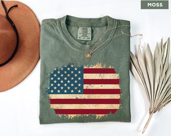 Comfort Colors American Flag Shirt, Vintage USA Patriotic Tee, Retro Fourth of July T Shirt, Distressed USA Flag Graphic Tee, Summer Shirt