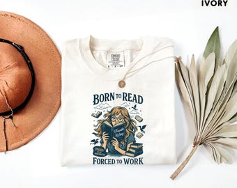 Born To Read Forced To Work Comfort Colors Shirt, Romantasy Bookish Tee, Fourth Wing Inspired Reader Gift, Fantasy BookTok T-Shirt
