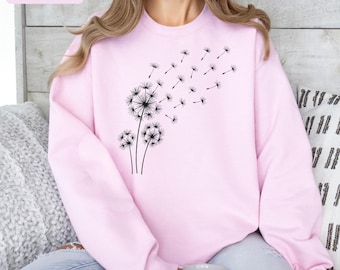 Dandelion Sweatshirt, Minimalist Floral Hoodie, Botanical Sweater, Wildflower Pullover, Nature Lover Gift, Make a Wish Hoodie