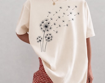 Dandelion Lover T-Shirt, Botanical T-shirt, Minimalist Floral Tee, Wildflower Comfort Colors Tshirt, Nature Lover Gift, Make a Wish Shirt
