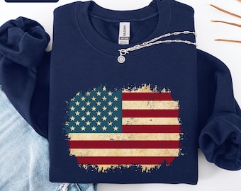 Vintage American Flag Sweatshirt, Patriotic USA Crewneck, Retro 4th of July Pullover, USA Flag Sweater, Memorial Day Gift for Women