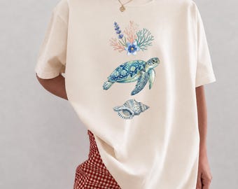 Sea Turtle Shirt, Coastal Beach Tee, Comfort Colors Ocean Life Tshirt, Sea Lover Gift, Boho Nautical Summer Top, Seashells Tshirt