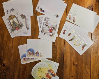 Vintage Christmas Greeting Card Lot (8) Religious Nativity Glitter w/ Envelopes