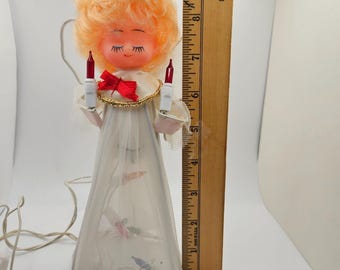Vintage verlichte kerst engel boomtopper / decoratie knipperende kleurenlichten