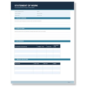 Plantilla de Declaración de Trabajo SOW / PDF imprimible / Imprimir y completar / Trabajador independiente / Descarga instantánea