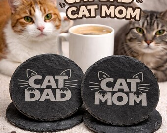Cat Dad & Cat Mom Coasters – stylish, playful and full of love