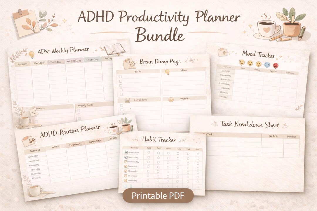 ADHD Productivity Planner Bundle | Printable Weekly Planner, Habit ...