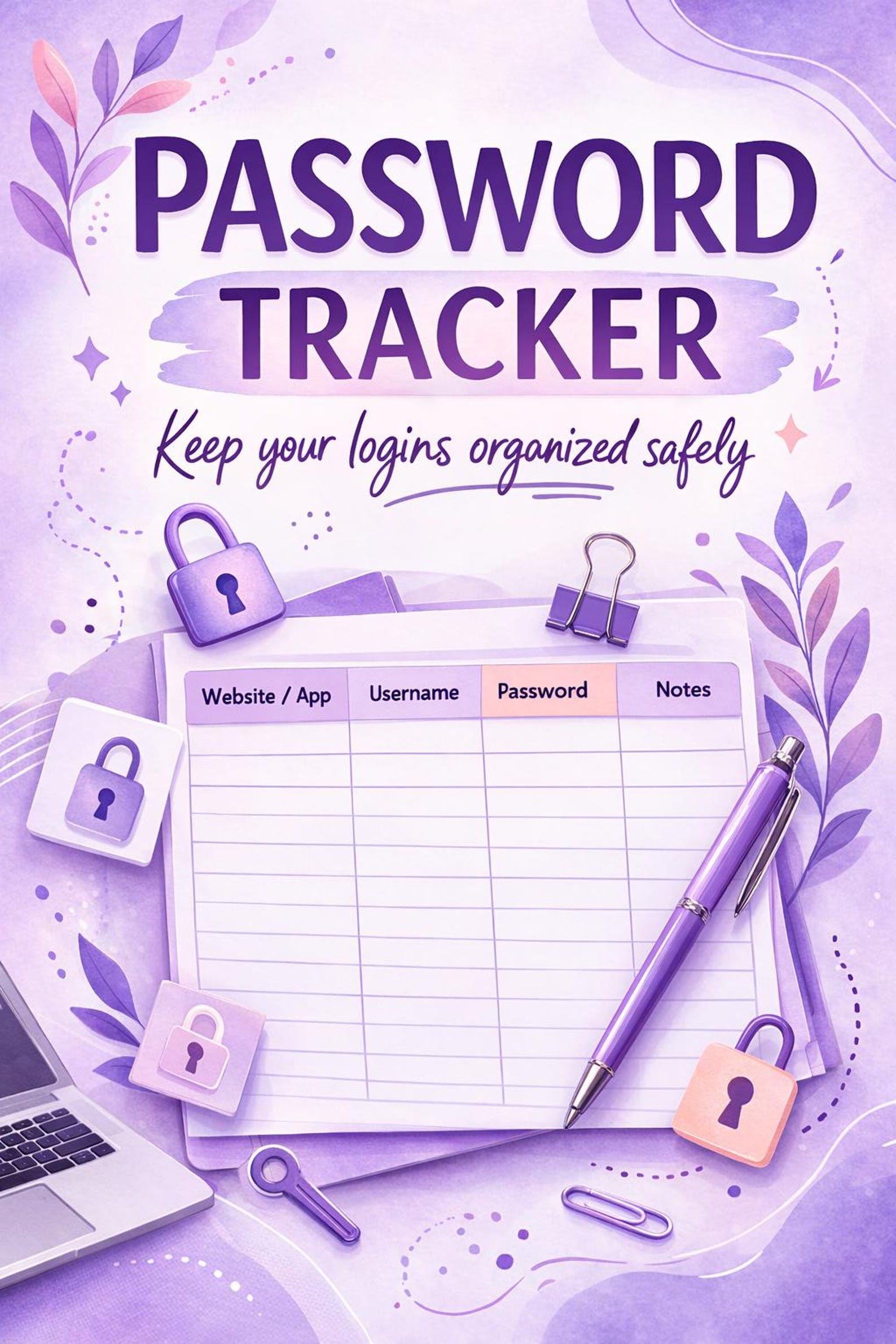 Password Tracker Printable PDF, Password Log Book, Internet Password ...