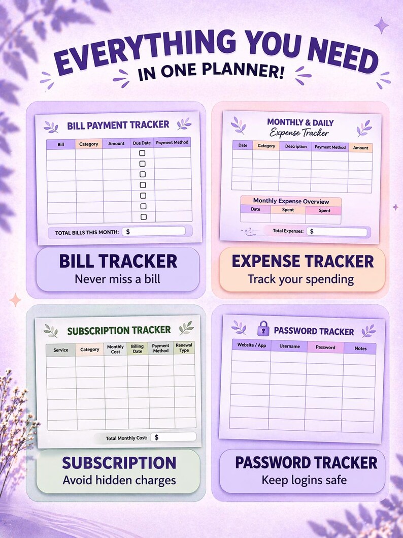 Budget Planner Printable | Bill Tracker, Expense Tracker & Subscription ...