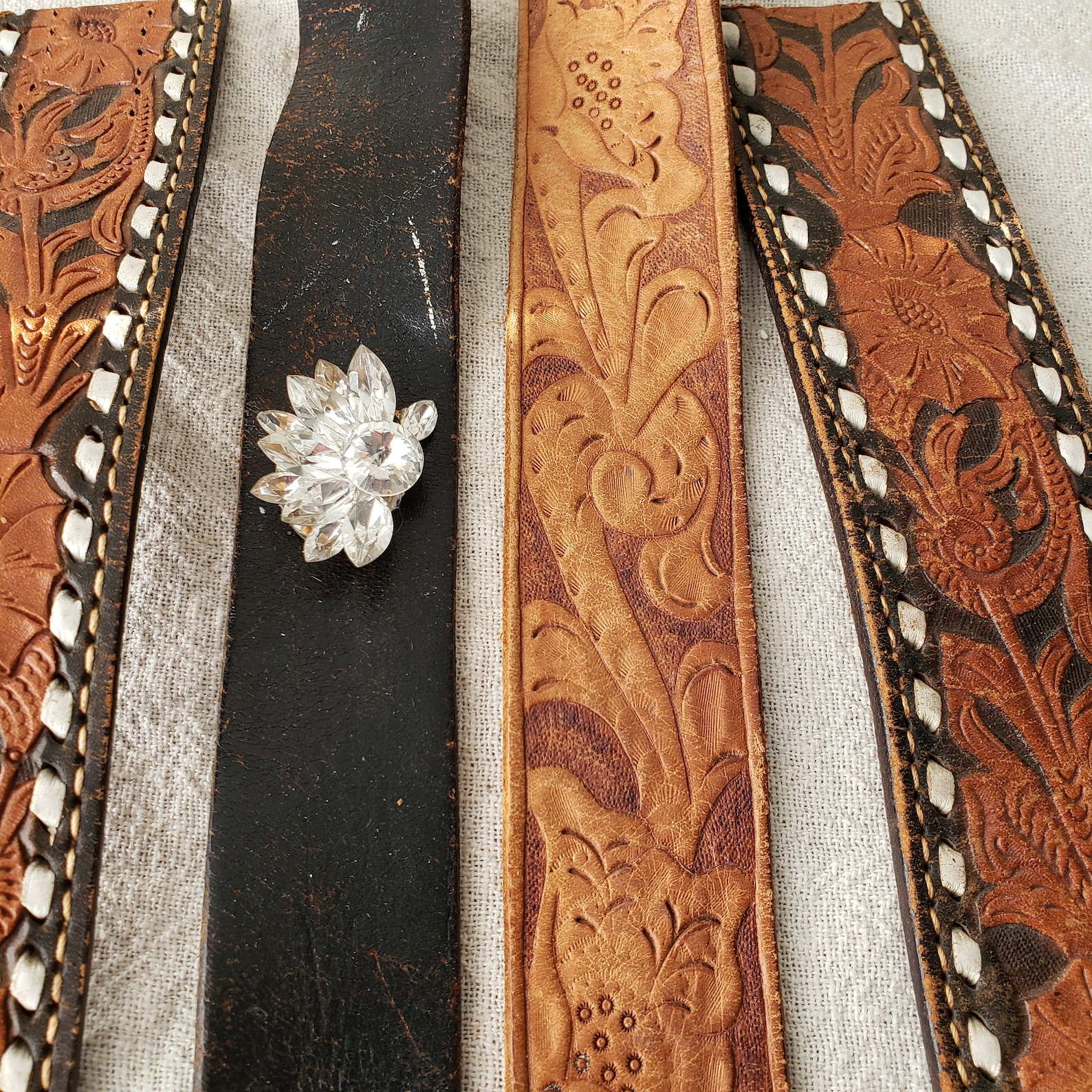 Vintage LOT of 4 TOOLED LEATHER Strips to make cuff bracelets Etsy