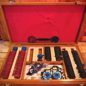 Vintage Woodlyn Optometrist Trial Lens Set Complete Wooden Case Eye Exam Optical Equipment