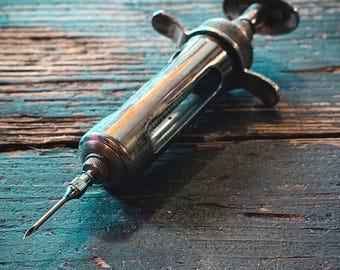 Vintage Veterinary Syringe Kit with Needles & Paperwork Medical Oddity Farm Veterinary Equipment 1940s–1960s