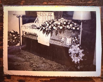 Vintage Postmortem Casket Viewing Photograph Oddity Snapshot 1940s–1950s