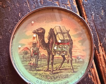 Antique German D.R.G.M. 1939 Camel Dexterity Game Compact Mirror Double Sided Metal Vanity Toy