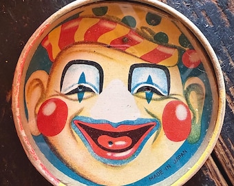 Antique Japanese Clown Face Dexterity Game Marble Puzzle Toy 1930s-1950s