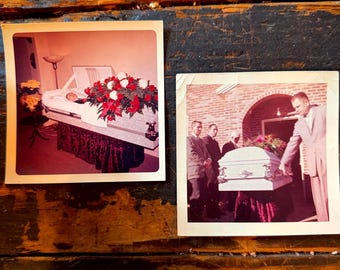 Vintage Funeral Photographs Open Casket & Pallbearers Funeral Home Mourning Death Ephemera c.1969