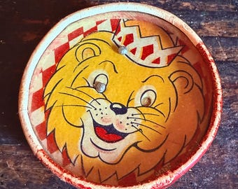 Antique Double-Sided Glass Face Dexterity Game Lion & Clown  Puzzle Made in Japan 1930s-1940s