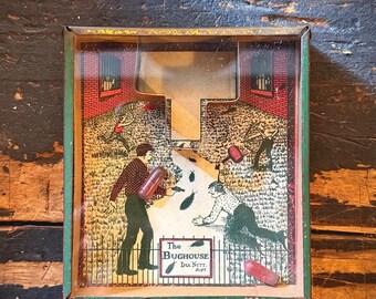 Antique Bughouse Dexterity Puzzle Game Bar-Zim Toy Mfg Co New York 1930s-1940s