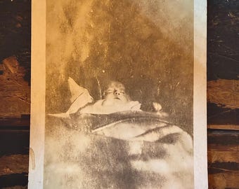 Antique Post Mortem Infant RPPC Photo Oddity – AZO Real Photo Postcard Early 1900s