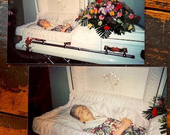 Vintage Open Casket Funeral Photographs Set of 2 Mourning Memorial Death Photography Oddity Ephemera 1990’s 2000’s