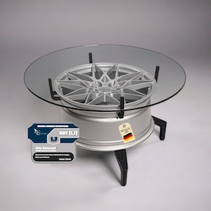 Designer Rim Table - Unique piece of furniture for car enthusiasts - Upcycled rim table with glass