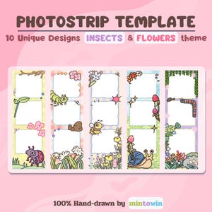 Insekten Blumen Fotostreifen Vorlage | 10 Handgezeichnete Rahmen (Digitaler Download)