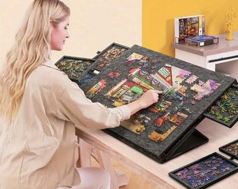 Felt Puzzle Board with Stand, 6 Sorting Drawers, Portable Jigsaw Mat, Birthday Gift