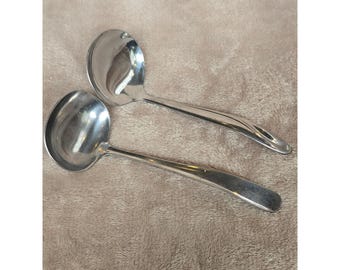 Vintage HIC Japan Stainless Steel Ladle Set 2pc Gravy Sauce Swirl Handle MCM