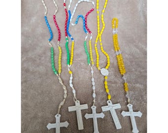 Vintage Plastic Rosary Lot of 5 Multi Color Mission Yellow Beaded Crucifix Cross