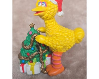 Statuetta vintage in PVC di Big Bird di Sesame Street del 1993, albero di Natale, Jim Henson, Muppets