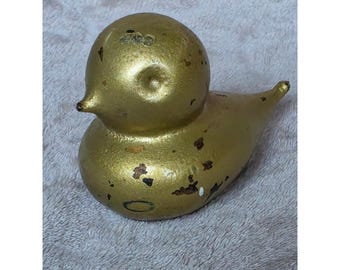Vintage MCM Guldgjuten Metall Anka Figur Stiliserad Minimalistisk Fågel Pappersvikt