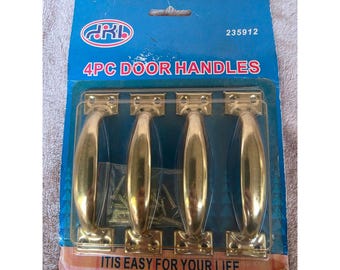 HKL 4PC Door Handles 235912 Polished Brass Finish Cabinet Pulls Vintage Hardware