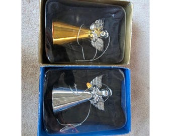 Stradivo Hand Crafted Glass Christmas Angel Ornaments Gold Silver Set of 2 New