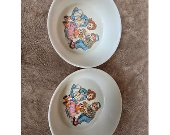 Vintage 1969 Oneida Deluxe Raggedy Ann and Andy Melamine Bowls Set of 2 3258
