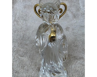 Czech Republic Lead Crystal Angel Figurine Gold Scroll Wings Tassel Ornament