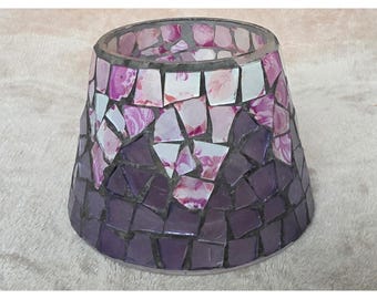 Lila Rosa Mosaik Glas Ljusstake Hylsa Blommig Avsmalnande Burk Skärmdekor 4x5